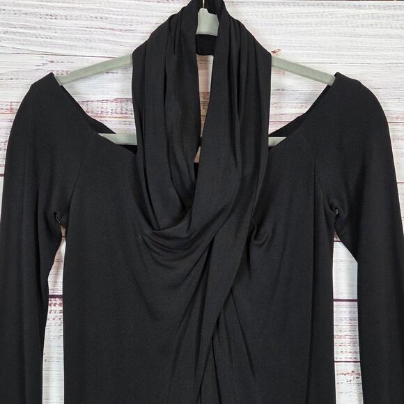 Alexander Wang Black Off Shoulder Halter Dress Sz 4 Silky Shapely Glam Lux Party - Picture 4 of 15